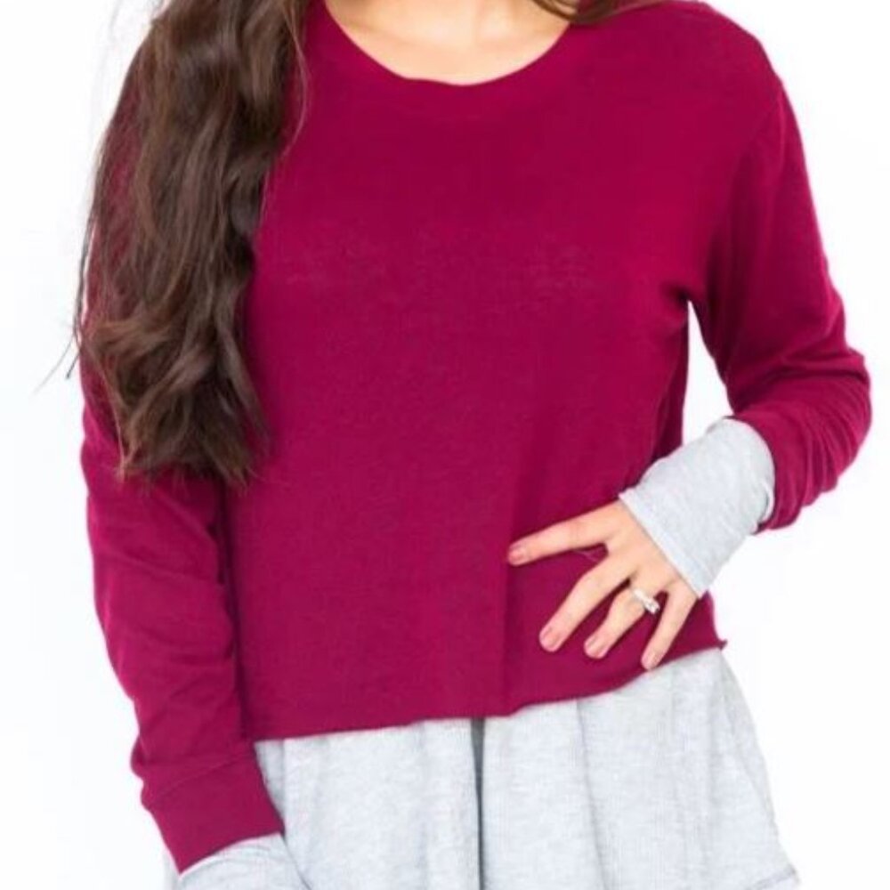 NWT Agnes & Dora Crop Pullover in Oxblood/Wine